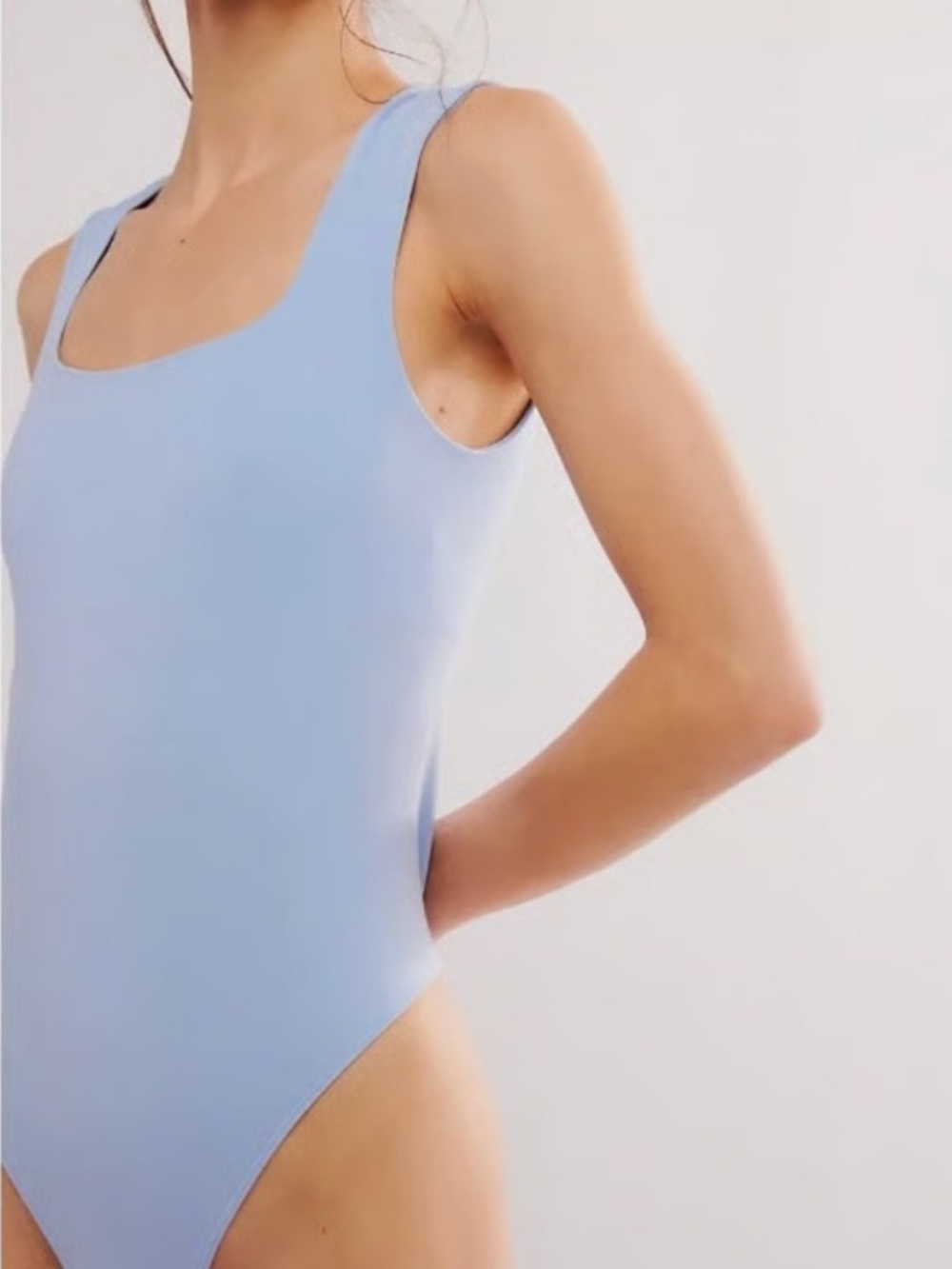Free People Intimately Luna Tencel Square-Neck Bodysuit - Cashmere Blue Tank Top